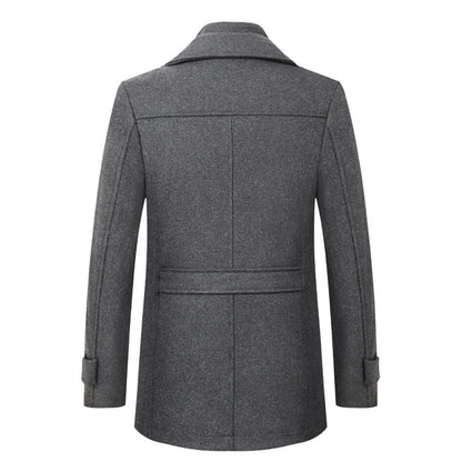 2026 High Quality Men's Wool Coat Medium Length Double Collar Winter Plus Cotton Thickened Wool Coat