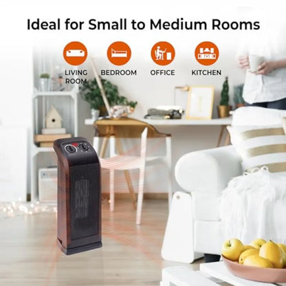 18" Tower Space Heater with PTC Heating Element 1500W/900W Dual Heat 60° Oscillation Adjustable Thermostat Fan-Only Mode Overhe