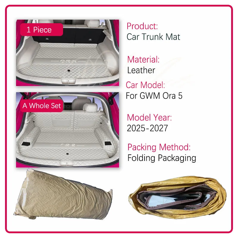 Leather Car Rear Trunk Mats For GWM Ora 5 2025 2026 2027 5seat Anti-dusty Storage Back Cargo Cover Interior Pad Auto Accessories