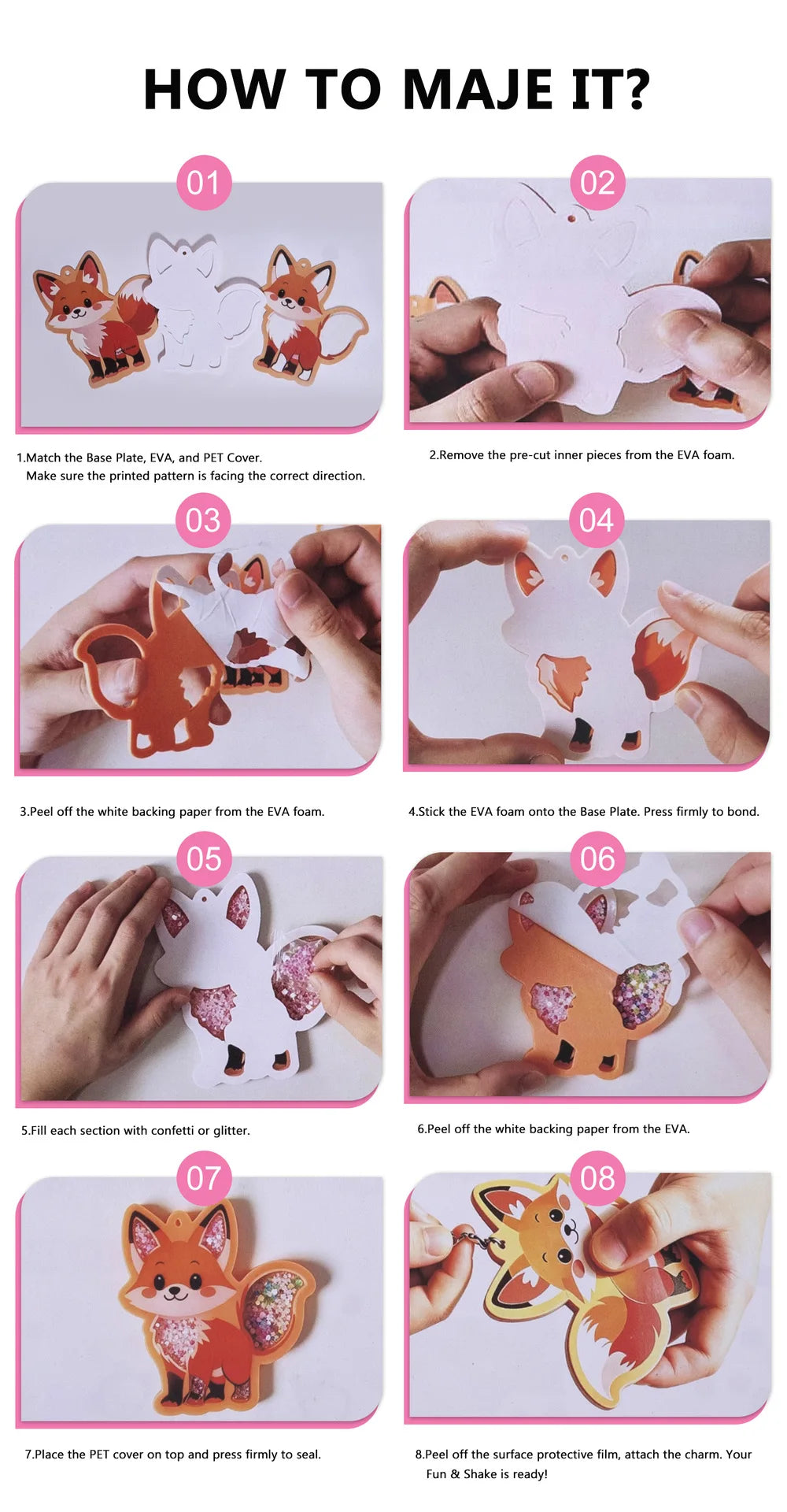Children DIY Princess Shaker Charm Animal Ocean World Keychain Pendant Educational Toy Set for Kids Creative Play