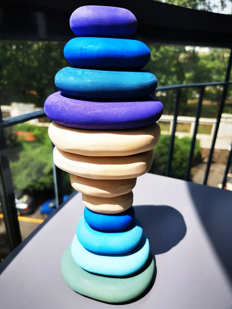 Wooden Toys for Kids Rainbow River Pebbles Stones Dolls Rings Balls Building Stacking Blocks
