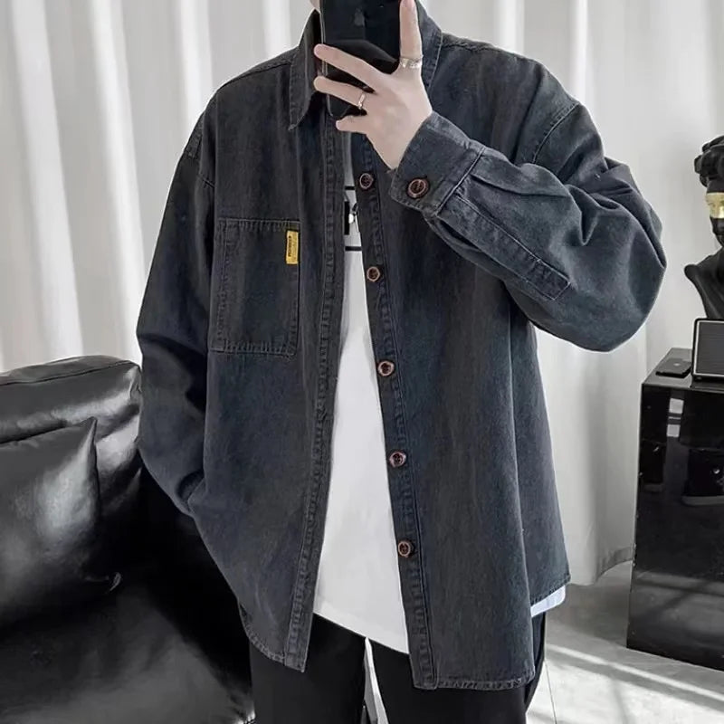 Heavy Industry Washed Denim Jacket Men's Spring and Autumn New Trendy Brand Handsome Tooling Jacket Loose Retro Denim Shirt