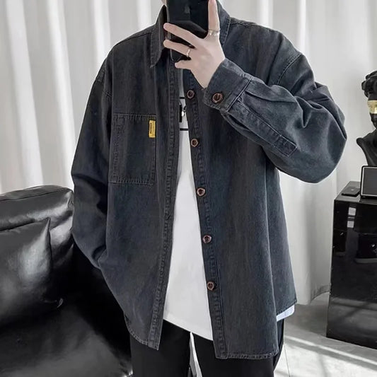 Heavy Industry Washed Denim Jacket Men's Spring and Autumn New Trendy Brand Handsome Tooling Jacket Loose Retro Denim Shirt