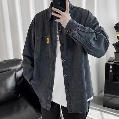 Heavy Industry Washed Denim Jacket Men's Spring and Autumn New Trendy Brand Handsome Tooling Jacket Loose Retro Denim Shirt