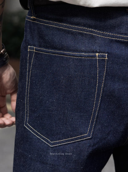 Red Tornado Men's Vintage Selvedge Denim Jeans 12oz High-Waist Straight Leg WWII Cut Oxidized Fabric Zipper Fly Loose Fit