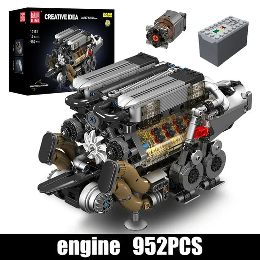 MOULD KING MOC Technik 10131 Technincal W16 Engine for BGT Supercar Building Block Set Assembly Car Brick DIY Toys Kids Boy Gift
