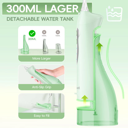 Mornwell Water Flosser Teeth Pick -Portable 300ML Pick Jet with 3 Modes, Rechargeable IPX7 Waterproof for Teeth Clean-5012D(D52)