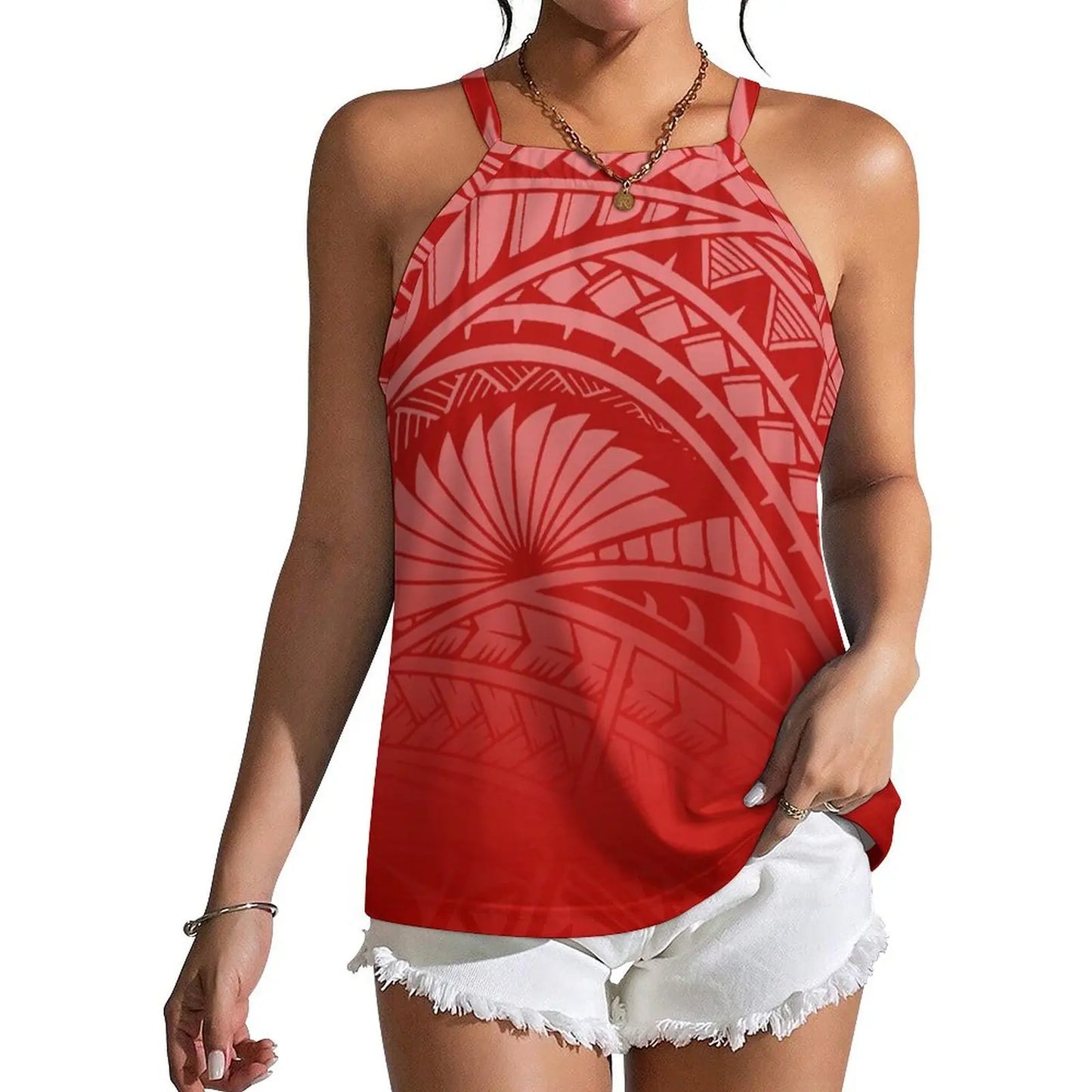 Custom Wholesale Women Summer Halter Everyday Casual Wear Polynesian Style Fiji Island Print Custom Design Strapper Vest