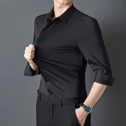 Premium Men's Ultra-Stretch Slim-fit Shirt - High-Quality Silky Business Formal Long-Sleeve Shirt for Social and Casual Wear