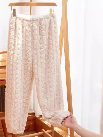 Thickened Coral Fleece Sleepwear Straight Leg Lazy Pants Home Clothes for Men And Women Winter Warm Soft Plush Pyjamas Pj Pants