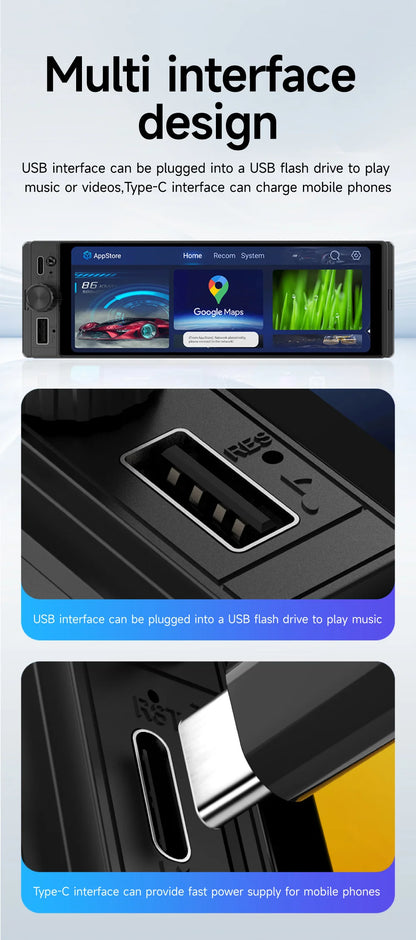 1DIN Universal MP5 6.28-Inch Car Radio IPS Wireless Carplay Android AUTO AUX USB SWC BT Touch Screen Multimedia Video Player
