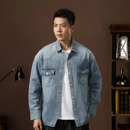 Fashion Lapel Jeans Jacket Multi Pockets Coat Men’s Vintage  Workwear Denim Shirts High Quality Spring Clothes for Male Causal