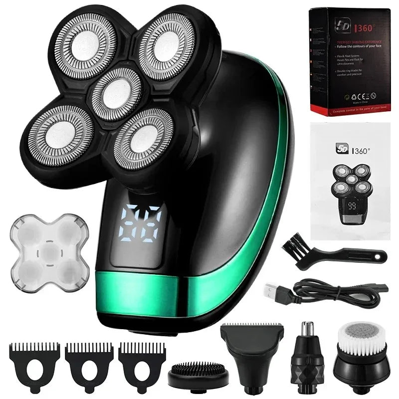 Tinsol 5 in 1 Men's Rechargeable Electric Shaver 5 Floating Head Beard, Nose and Whisker Trimmers 4D Skinhead Shaver Groomer