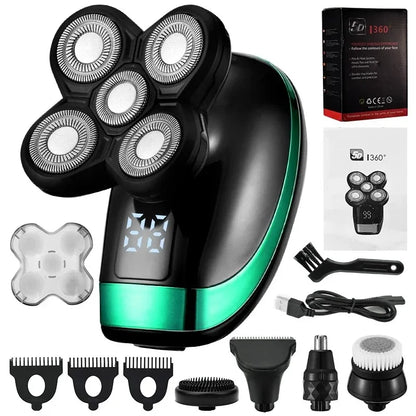 Tinsol 5 in 1 Men's Rechargeable Electric Shaver 5 Floating Head Beard, Nose and Whisker Trimmers 4D Skinhead Shaver Groomer