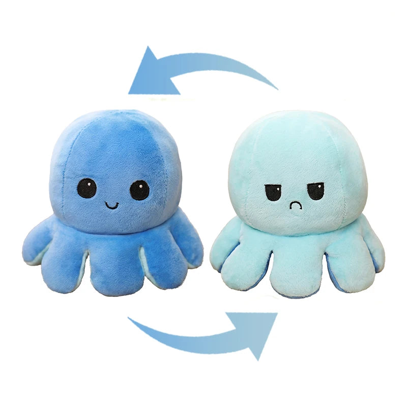 Double-Sided Octopus Plush Toy Purple and Blue Double-Sided Flip Plush Toy with Embroidered Details A Cute Collectible Plush Toy