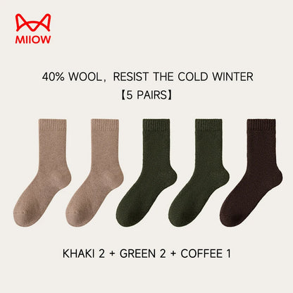 MiiOW Merino Wool Socks Thicken Thermal Winter Cushioned Heated Cold Resistant Cashmere Crew Sock Men Sheep Snow Warm Towel Sock