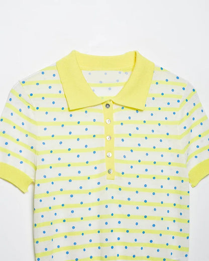 Women's Top 2026 New Fashion Summer Polka Dot Striped Knit Top Elegant Chic Vacation Style Ladies Top