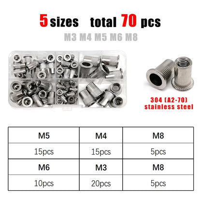 1 Box M3 M4 M5 M6 M8 US Coarse Thread UNC 304 A2-70 Stainless Steel Carbon Steel Aluminum Flat Head Rivet Nut Rivnut Set Kit