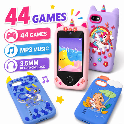 Smartphone Toy Kids with 44 Puzzle Games Dual Camera MP3 Player, Touchscreen Learning Toy Phone with Case for Boys Girls Gifts