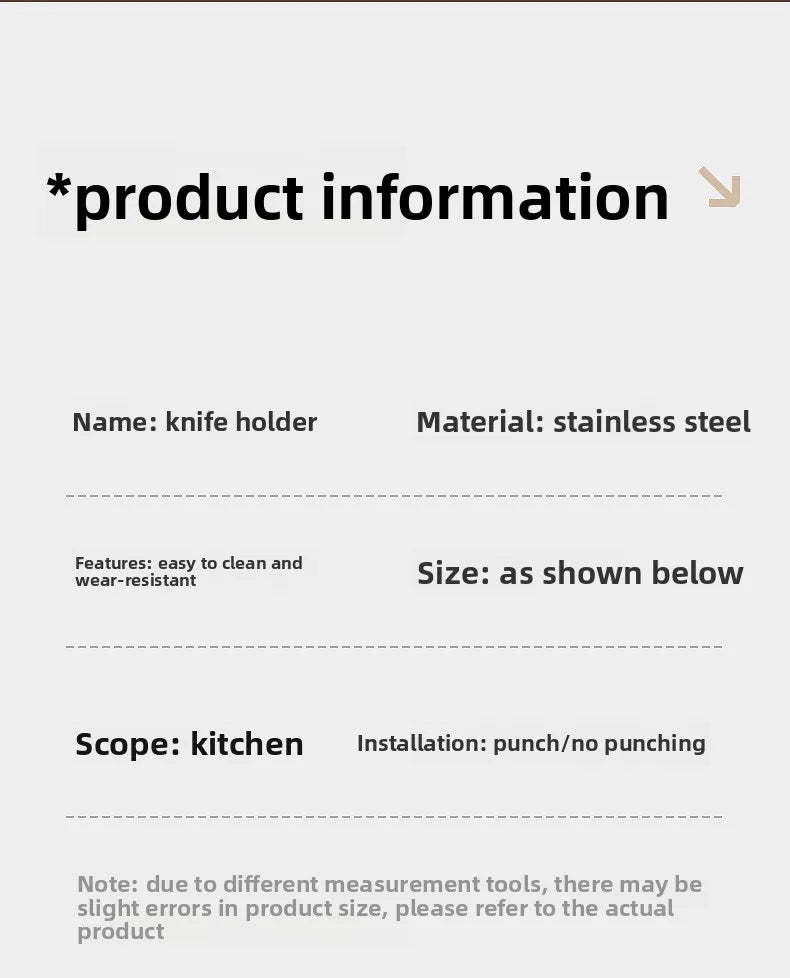 Stainless Steel Kitchen Knife Holder Wall Mounted No Drilling Multi-Function Chopsticks And Kitchen Knife Storage Rack