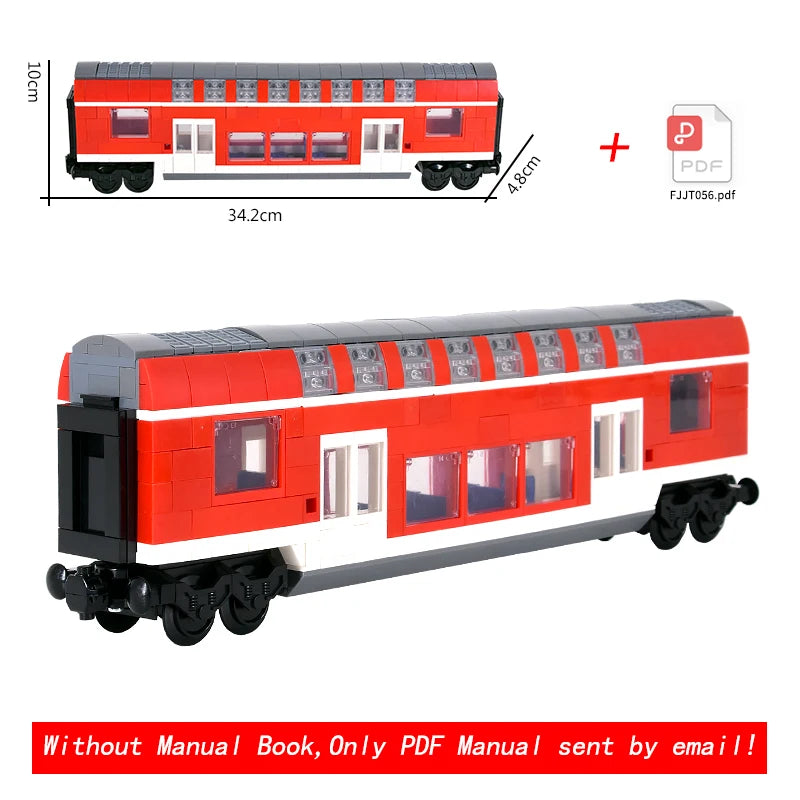 26cm Retro Double-Deck Passenger Train Car Building Blocks Model Green Gray Classic Train Display Toy for Hobbyists