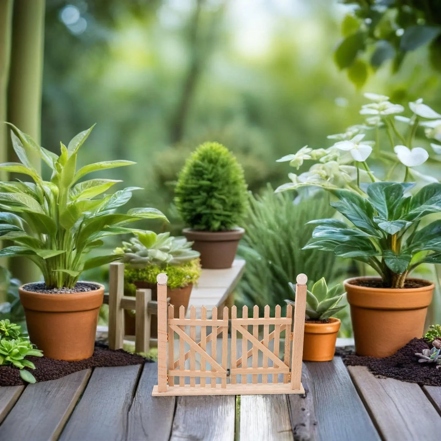 Wooden Miniature Double Door :12 Scale Dollhouse Exterior Garden Fence Realistic Sturdy Natural Texture DIY Scene