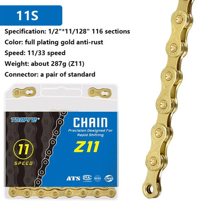 TOOPRE Bicycle chain 6 7 8 9 10 11 12 speed MTB Road bike Chain Single Speed Velocidade Electroplated Silver Golden Chain 116L