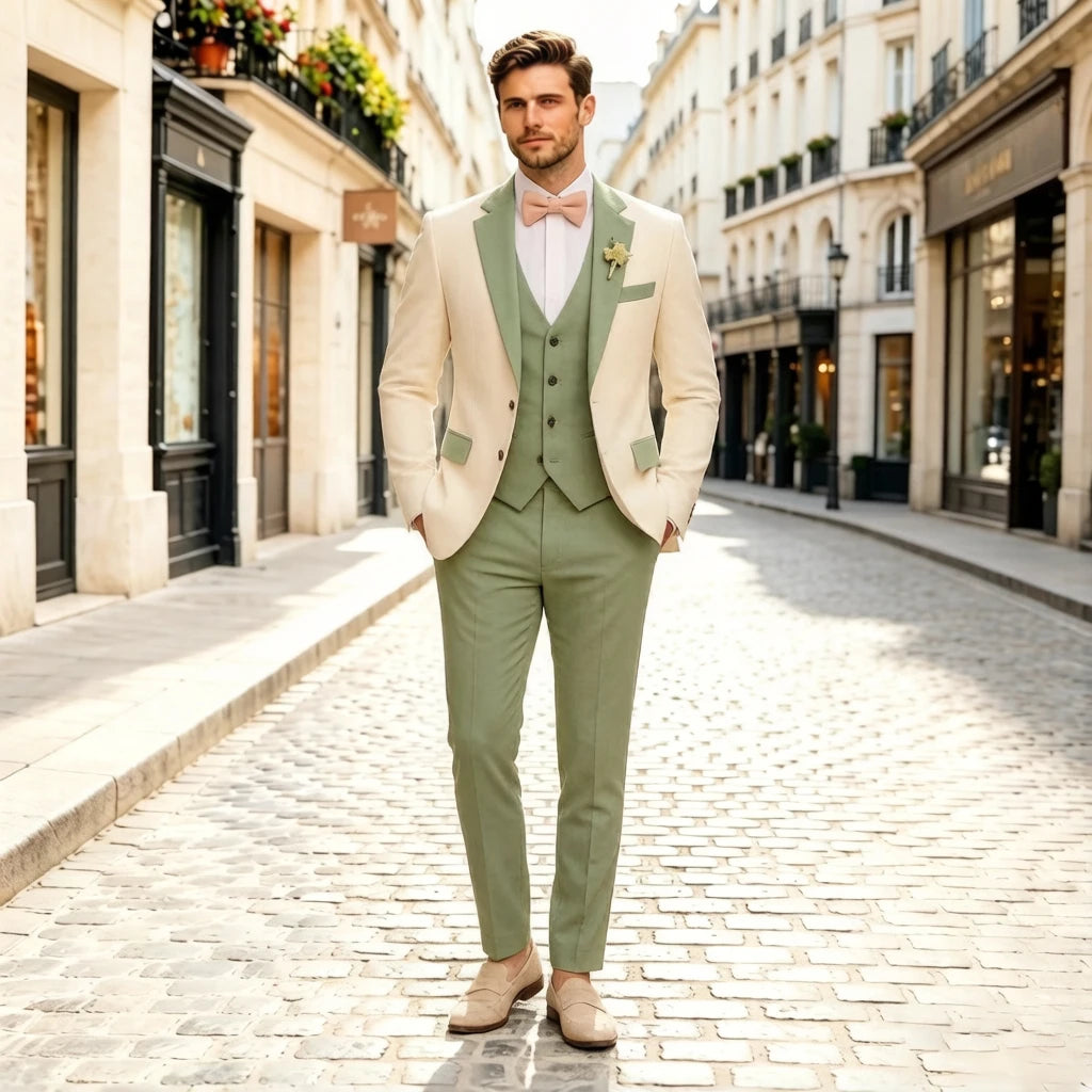Wedding Men Suits 2 Pieces Notched Lapel Single Breasted Prom Suit for Man Tuxedo Slim Fit Blzer Jacket+Vest+Pants Customized