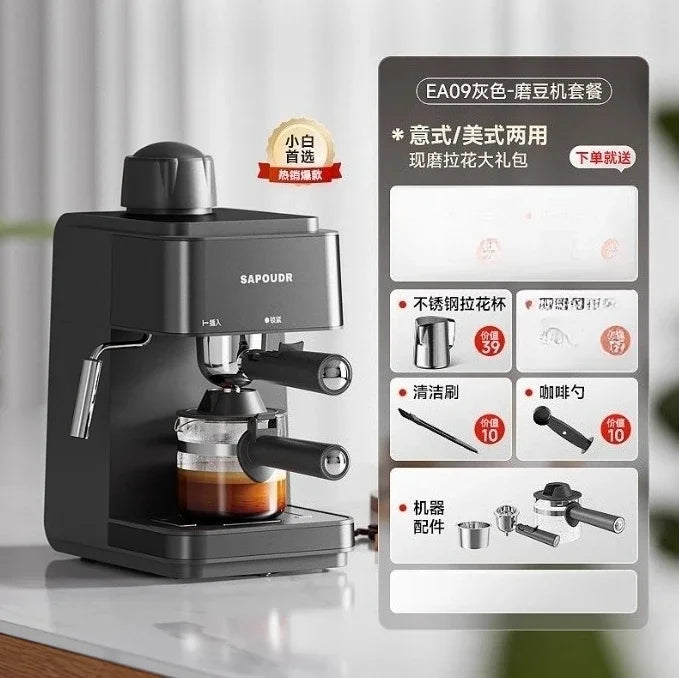 220V sapoudrEA09 Semi Automatic Coffee Machine Compact Home Office Espresso Americano Brewer BBW