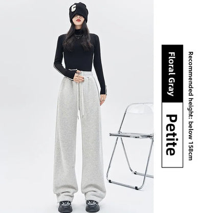 Gray Lamb Velvet Sport Pants Women's High Waist Drapey Fleece Wide Leg Casual Small Size Thickened Cotton Pants