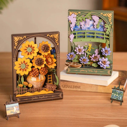 ROWOOD 3d Wooden Puzzle with LED Light Flower Model Kits Tabletop Display Wall Art Deco Puzzle Gifts for Adults Teens