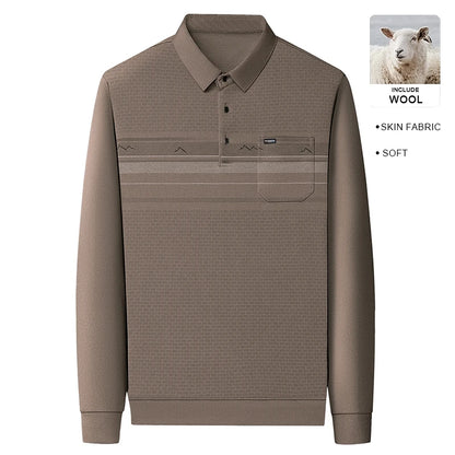 Luxury Wool Blend Fabric Men's Long Sleeve Polo Soft Touch For Father Years Classic Business Staple With Utility Focus