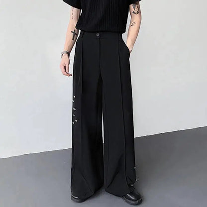 LUZHEN Decorate Elegant Original Fold Design Loose Metal Buckle Straight Trousers Men's 2026 New Handsome Casual Pants JY7587