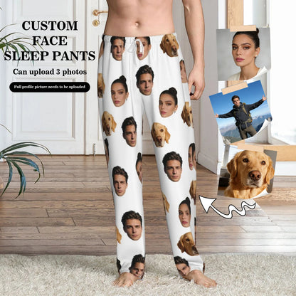 Customized sleeping pants with personalized facial photos long sleeved warm sleeping pants for both men and women  fun Christmas