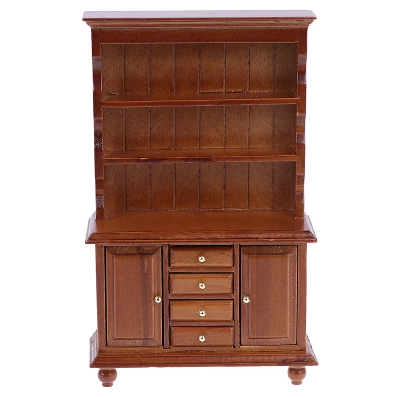 1PC Vintage Miniature Furniture 1:12 Dollhouse Wood Table Multifunction Cabinet Bookcase Model Toy Cupboard Dolls Accessories