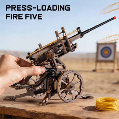 ROKR Anti-aircraft Gun Wooden 3D Puzzle Mechanical Rubber Band Shooting Model Building Kit 133-Piece Puzzle Toys for Desktop Decor Gift for Adults Kids
