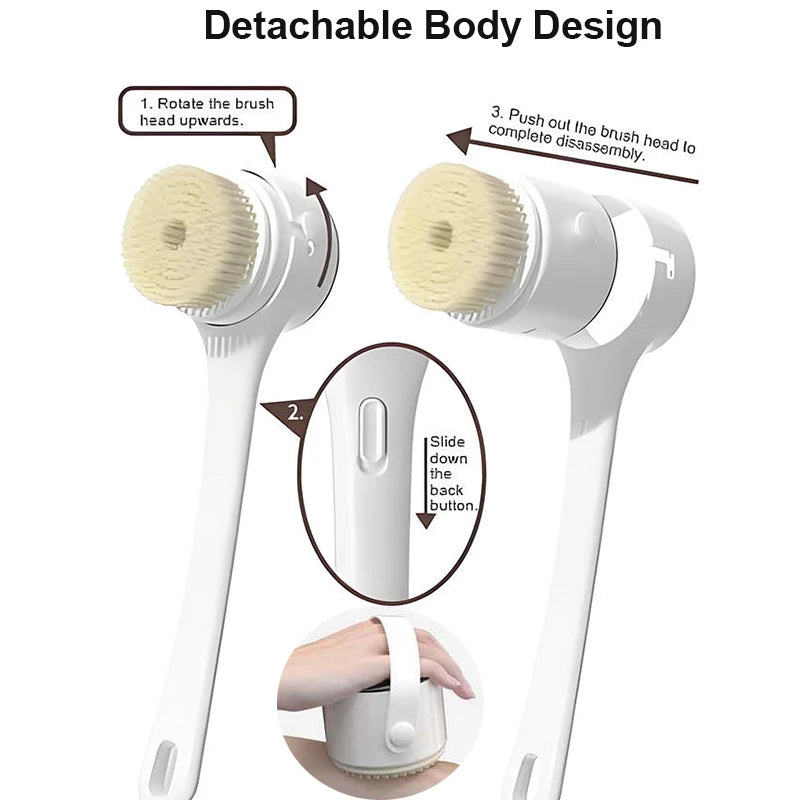 2025 NEW Electric Shower Body Cleaning Brush 5 Heads Spinning Spa Bath Brush Waterproof Long Handle Personal Back Rubbing 3 Gear
