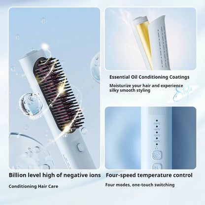 3 in 1 Interchangeable Cold Air Hair Styler Straightener Comb Arc Curling Iron Fast Heating Billion Negative Ions Portable