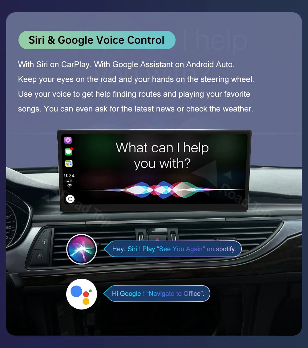 Road Top 12.3" Linux Screen For Audi A6 C6 A7 C7 2011-2018 with Wireless CarPlay Android Auto Airplay Car Radio Player