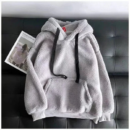 Imitation Lambskin Hoodie Winter Simple Couple Long-Sleeved Hoodie Wear for Both Men and Women Fluffy Thickened Hooded Loose Top