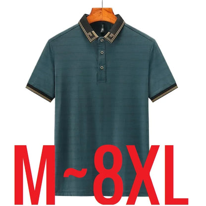 Big Size Men's Ice Silk Polo Shirts Short Sleeve Golf Wear Tee Shirt Male Plus Large 8XL 7XL 130kg Designer Breathable Business