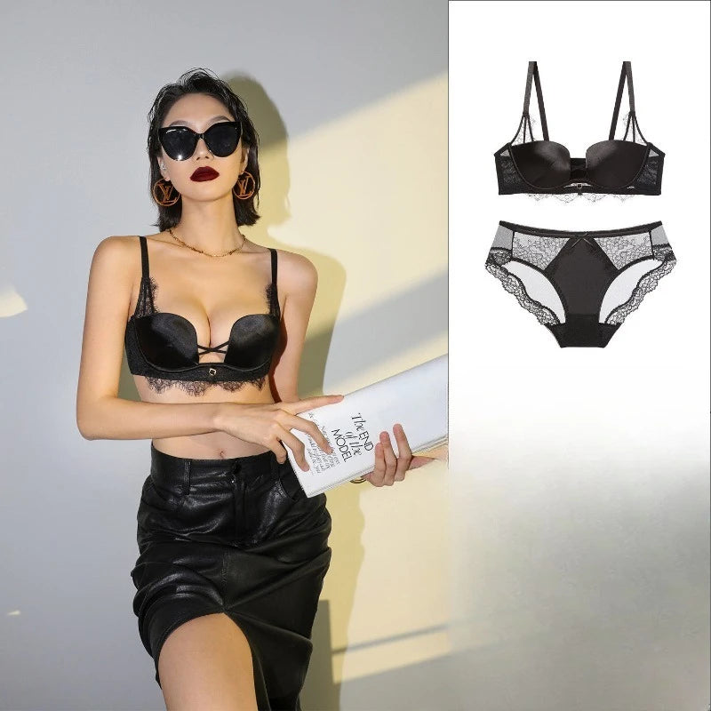Set Intimo Pizzo Leopardato Chic Stile Francese Reggiseno Push Up Seno Piccolo Antiaccadimento Taglie Comode S-XL Hot Sale Set