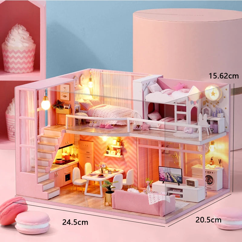 Doll Houses Kits 3D Puzzle Handmade Wooden Mini DollHouse Assembly Building With Furniture Kit Toys For Xmas Birthday Gifts