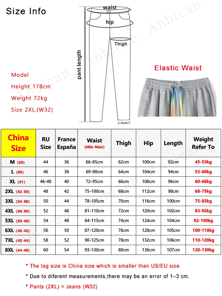 Winter Men's Sweatpants Warm Joggers Big Size 8XL 7XL 6XL Fleece Liner Cotton Sports Pants Colorfull Drawstring Thermal Trousers