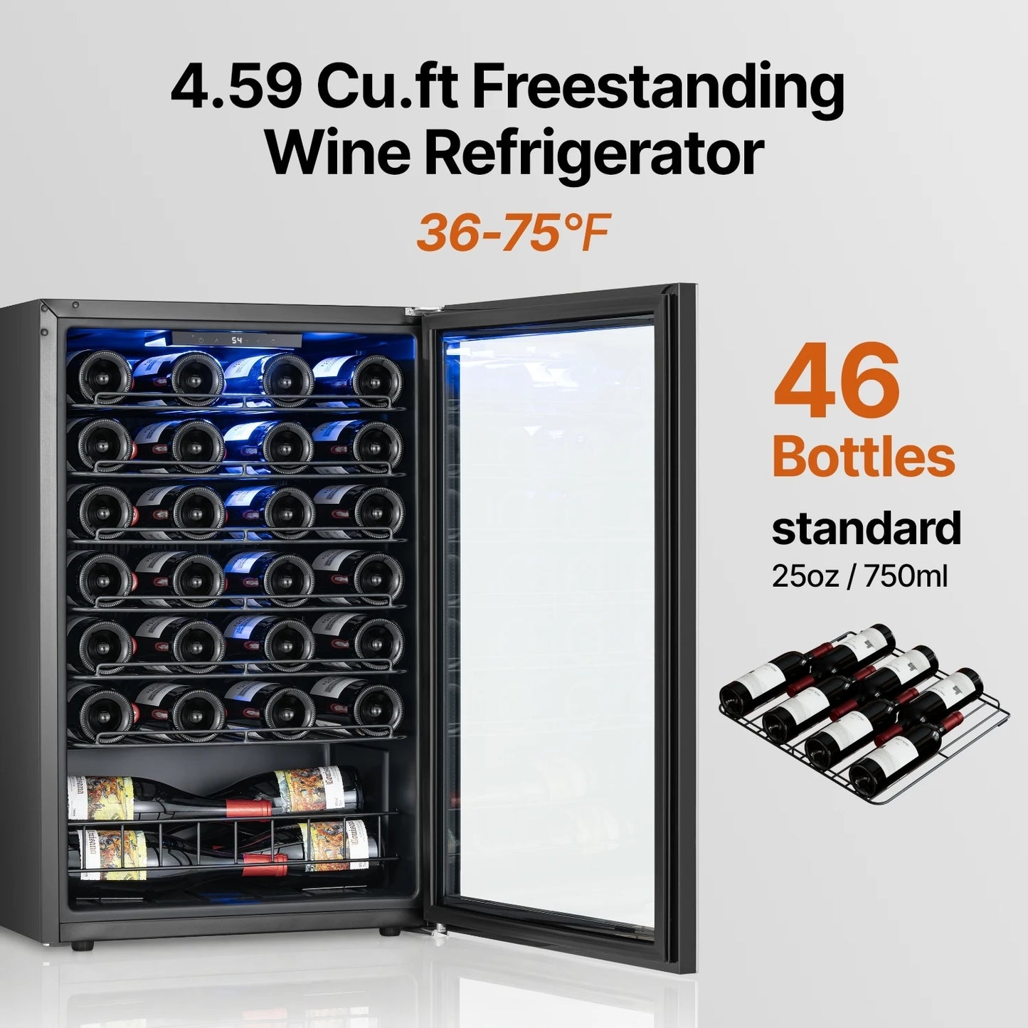 14/20/34/46/105 Bottle Wine Cooler Refrigerator Freestanding Wine Cellar with Glass Door for Household & Hotel Use