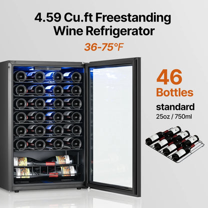 14/20/34/46/105 Bottle Wine Cooler Refrigerator Freestanding Wine Cellar with Glass Door for Household & Hotel Use