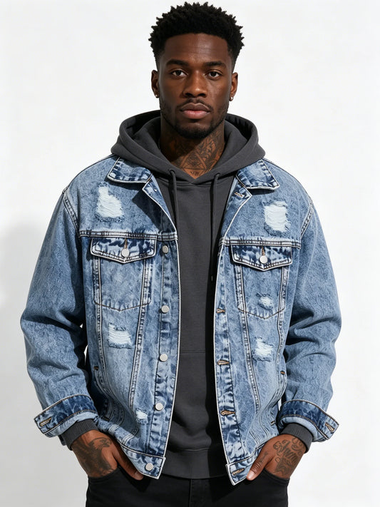 Modern Street‑Style Denim Jacket For Men Breathable Daily Outerwear No Added Decor Not Hooded Sweatshirt