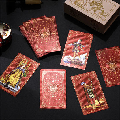 7*12cm Premium Red Gold Foil Tarot Cards PVC Glitter Laser Holographic Divination Deck with Guidebook Luxury Gift Box Board Game