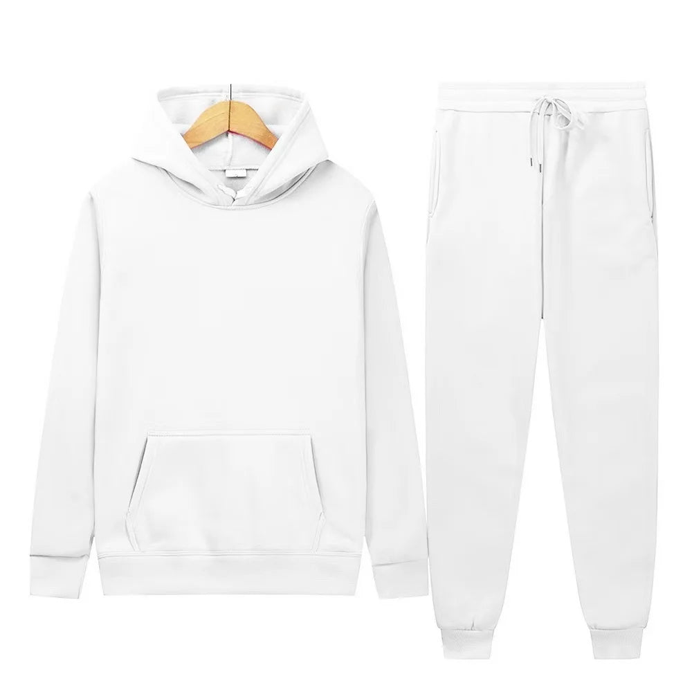 Men's autumn and winter new color solid color multi color optional hooded sweatshirt+pants fashionable casual sports set s-3XL