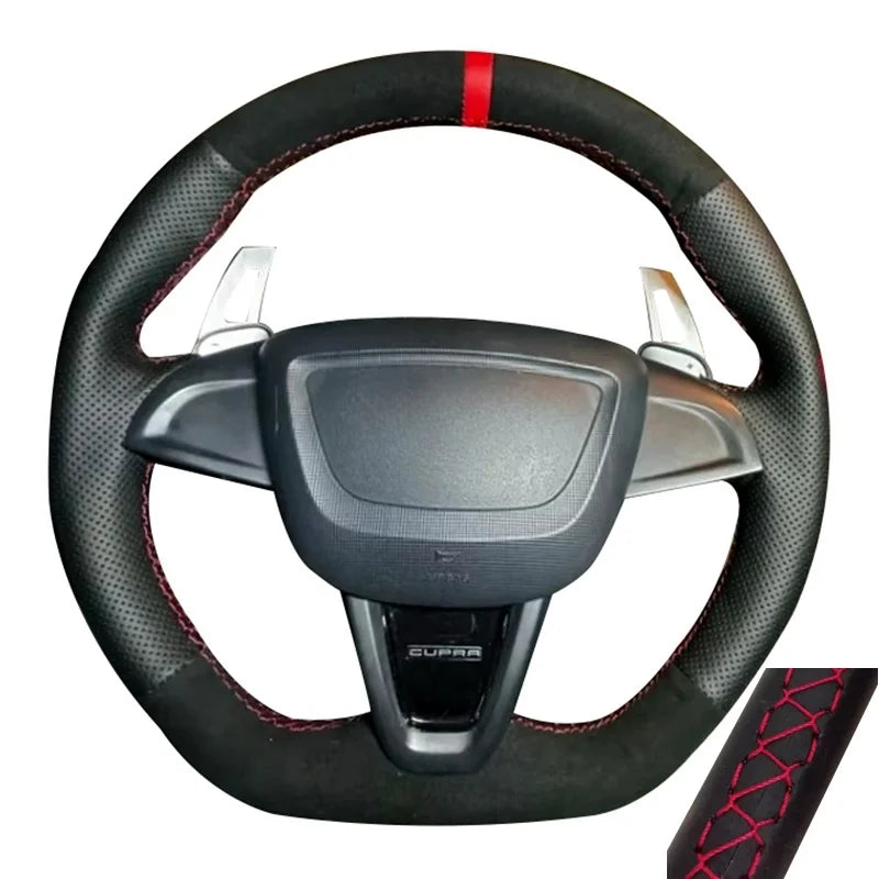 Non-Slip Suede Leather Car Steering Wheel Braid For Seat Ibiza 6J Mii 2012-2020 Hand Sewing Car Steering Wheel Cover